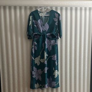 sofia by sofia vergara Teal Floral V-Neck Midi Dress
